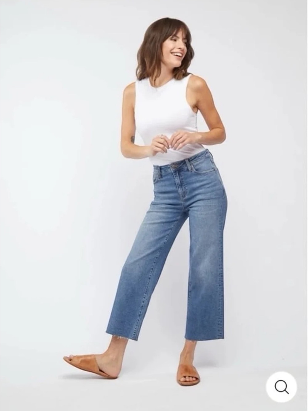 Eunina Dawn super high rise wide leg cropped jeans in Medium Wash size 11/30